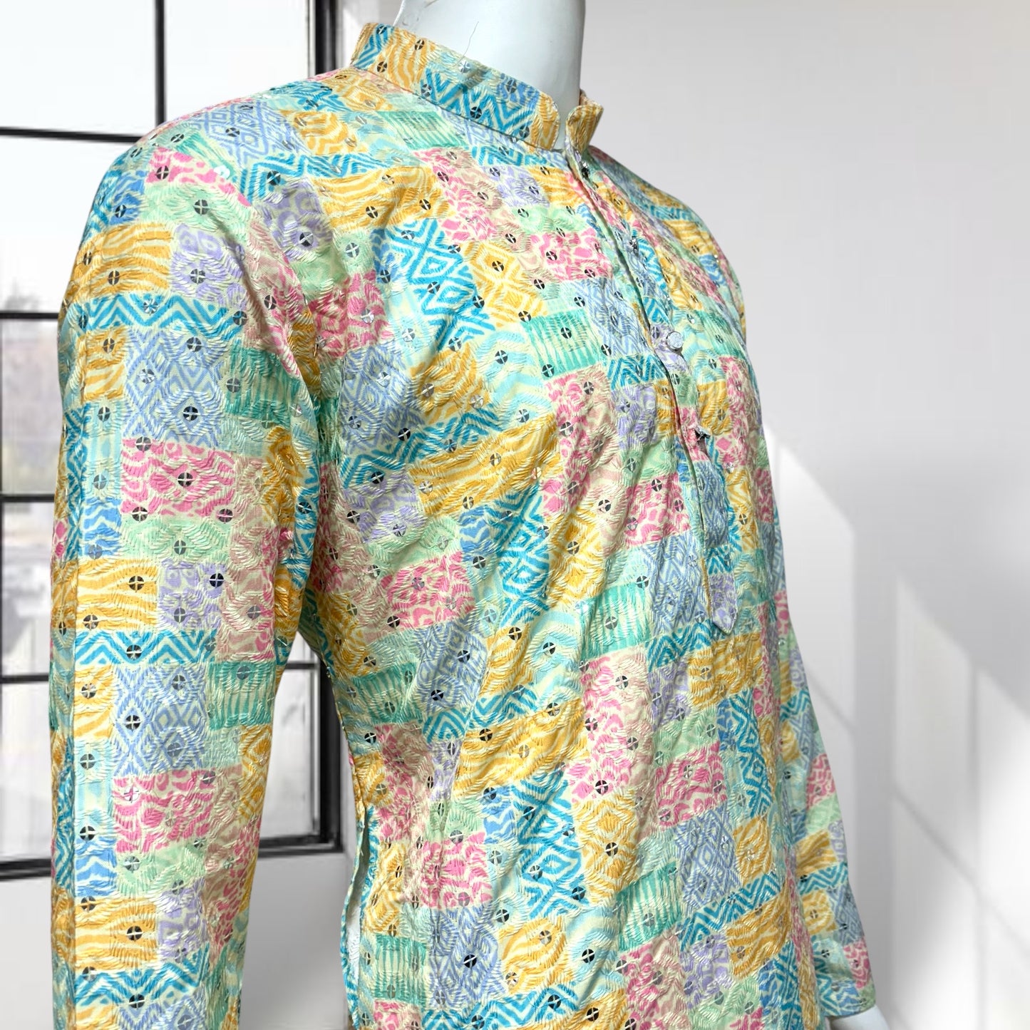 Yellow Block Design Printed Kurta