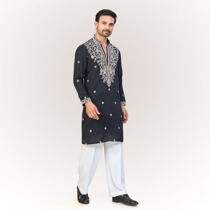 "Pranay" Premium hand embroidery v neck kurta.