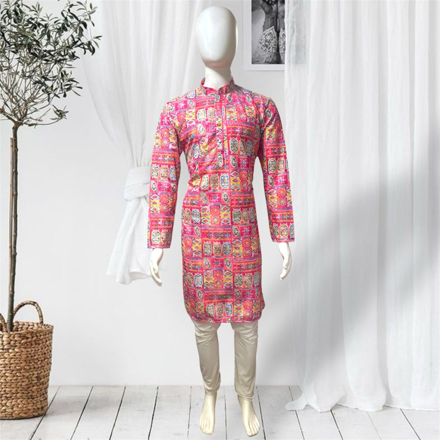 "Dheeraj" Premium digital printed kurta with thread and sequins work.