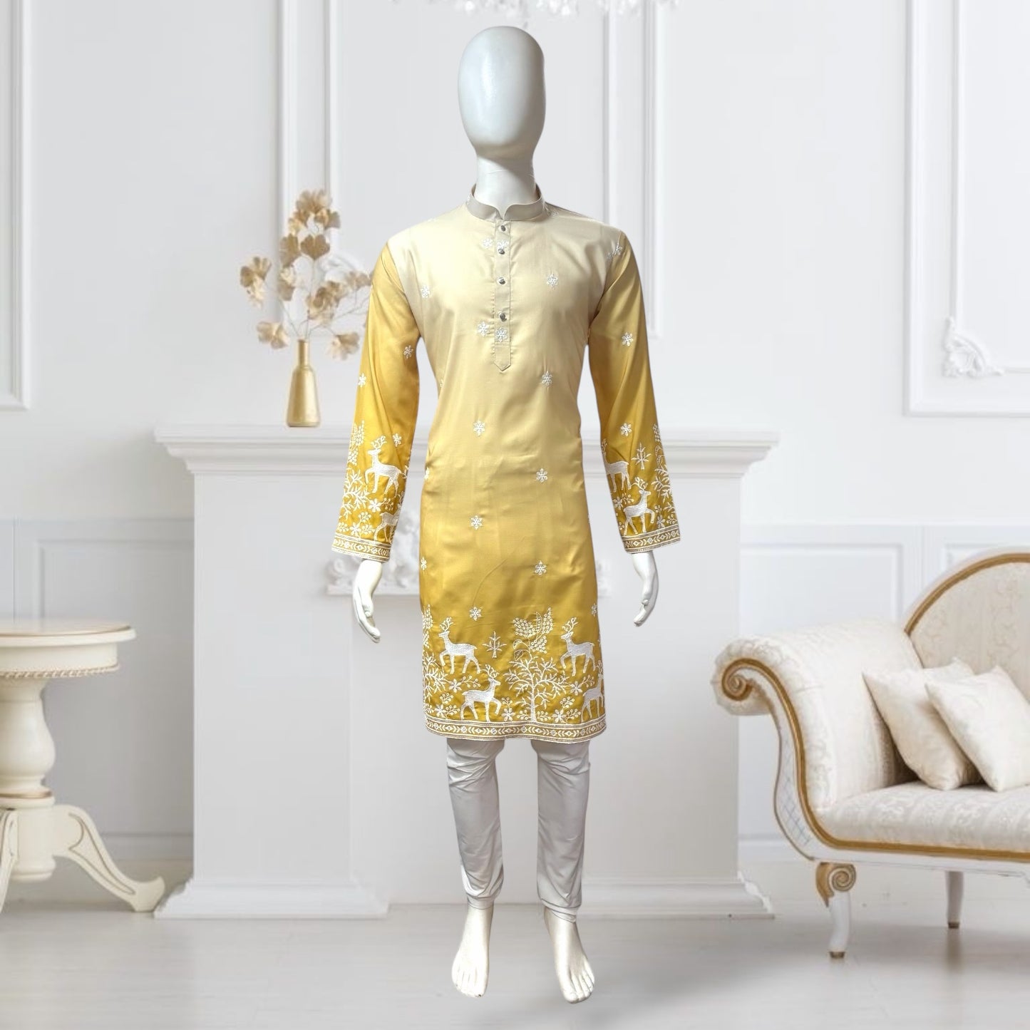 "Janak" Premium quality embroidery kurta in shaded pattern.