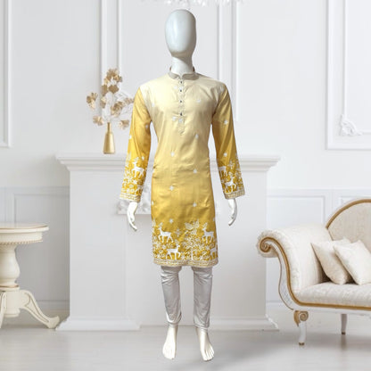"Janak" Premium quality embroidery kurta in shaded pattern.