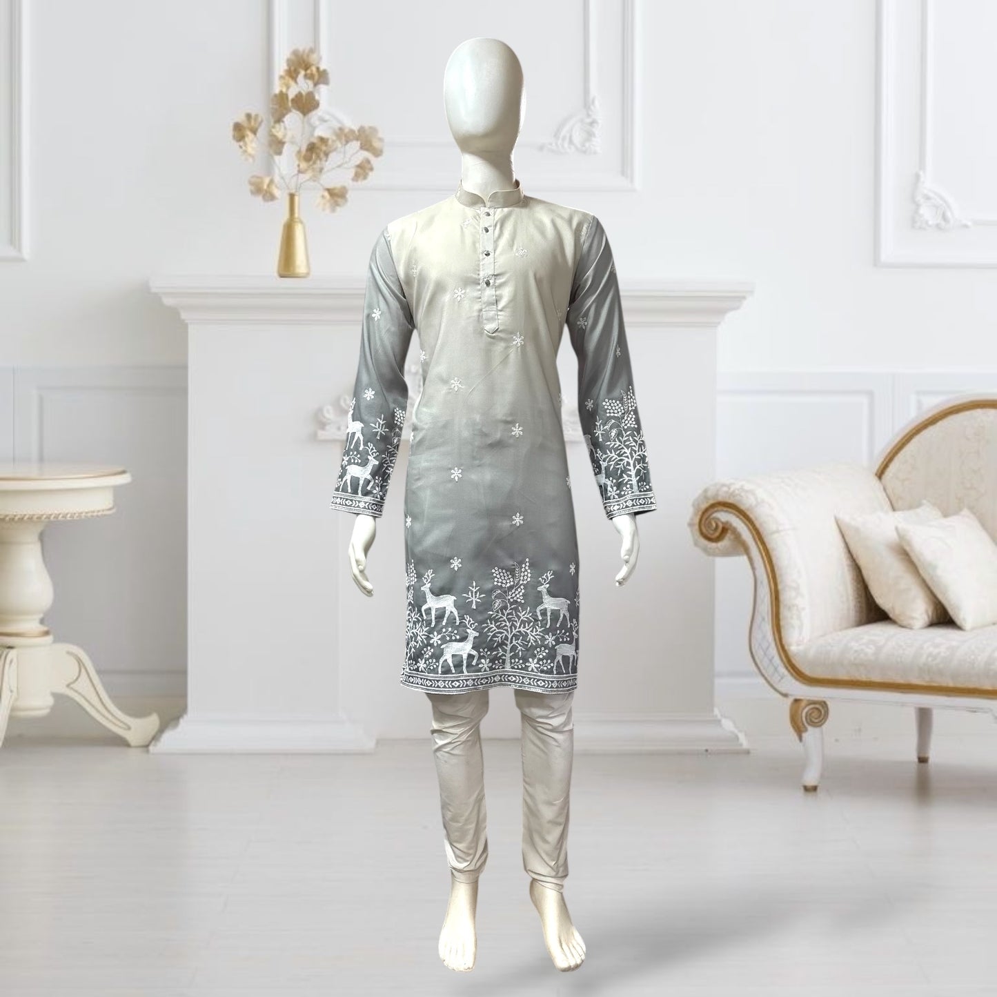 "Janak" Premium quality embroidery kurta in shaded pattern.