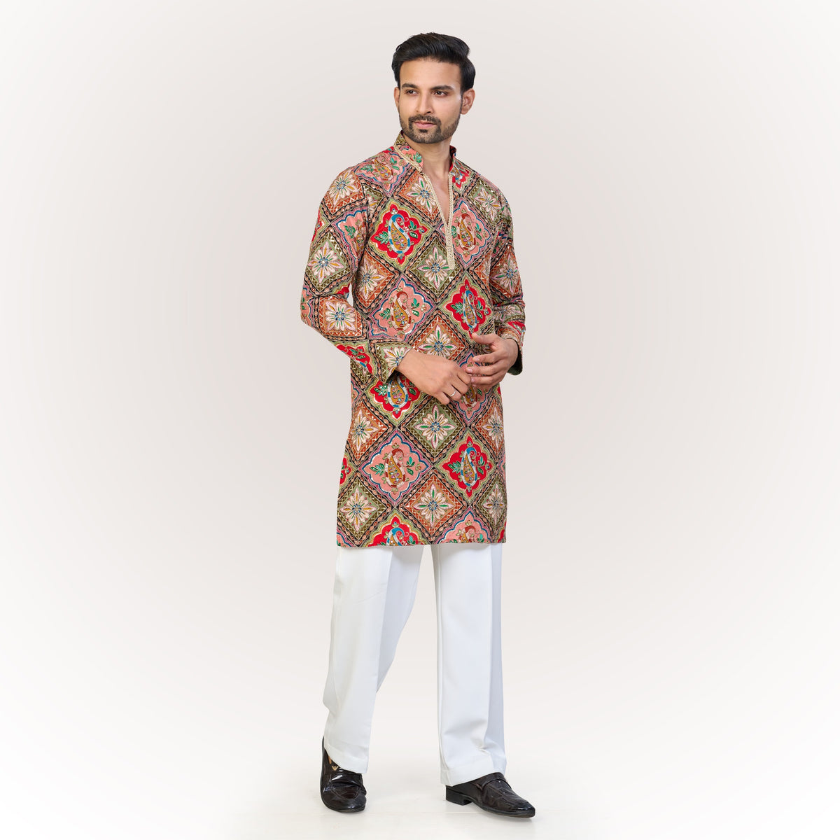 "Anand" Premium position print and embroidey kurta.(wide pants included)