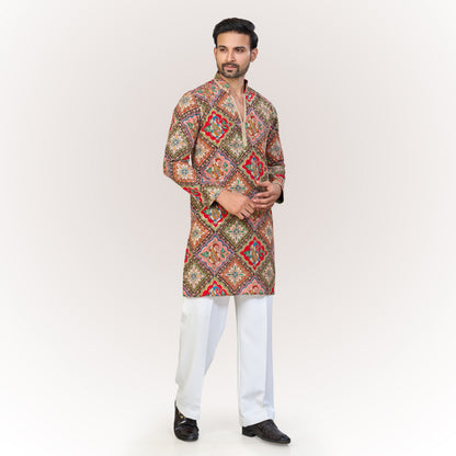 "Anand" Premium position print and embroidey kurta.(wide pants included)