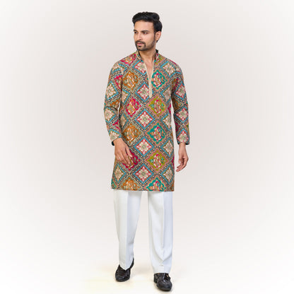 "Anand" Premium position print and embroidey kurta.(wide pants included)