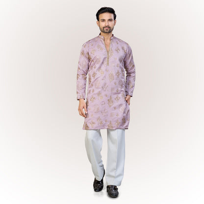 "Zain" Premium silk embroidered v neck kurta(wide pants included)