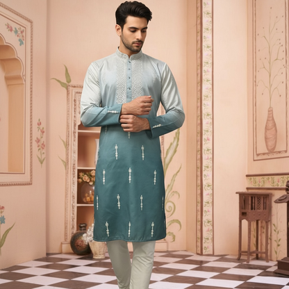 "Tanmay"  Premium shaded cotton silk kurta with beautiful embroidery and lining.
