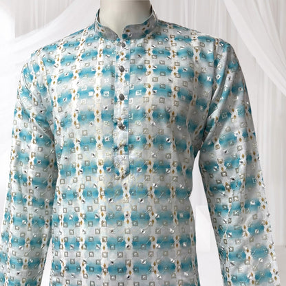 "Dhruv" Premium cotton kurta with delicate thread, sequins and mirror work.