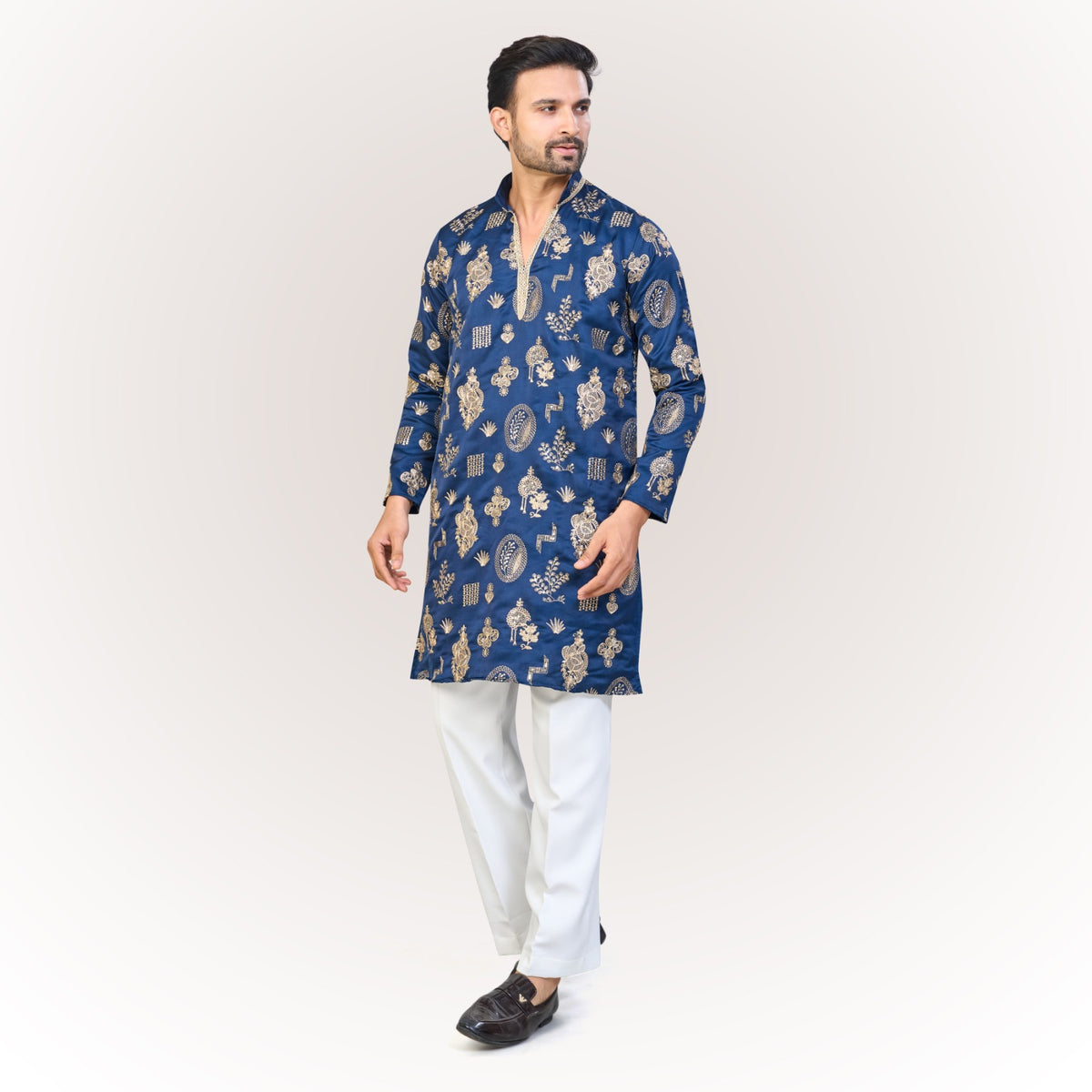 "Zain" Premium silk embroidered v neck kurta(wide pants included)