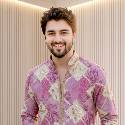 "Shree" Premium v neck thread ans sequins kurta with lining.(Wide pants included)