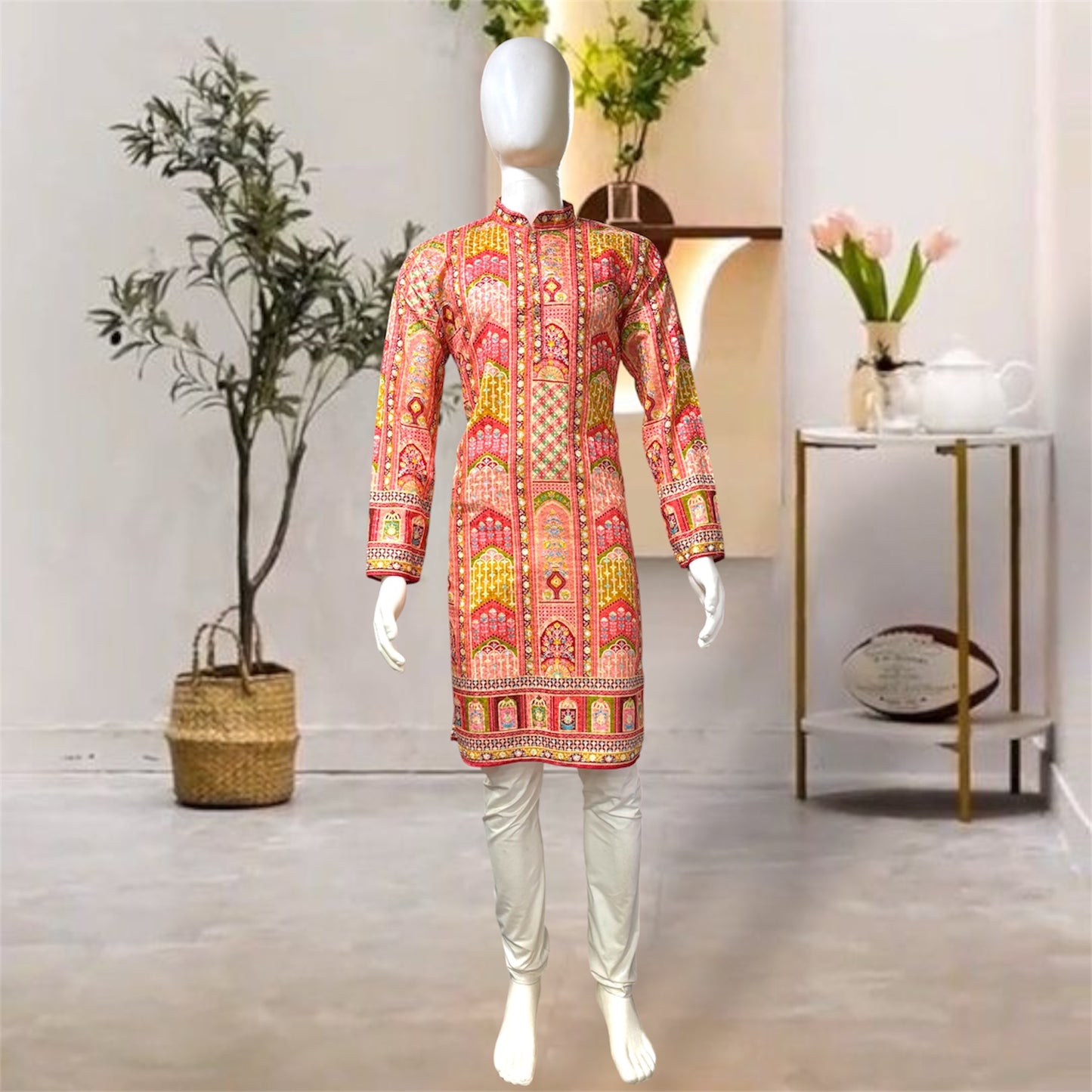 "Akshay" Premium digital printed kurta with thread embroidery.
