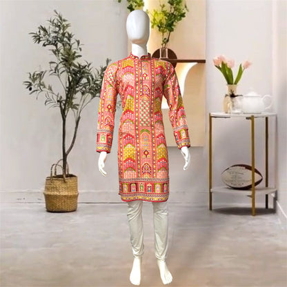 "Akshay" Premium digital printed kurta with thread embroidery.