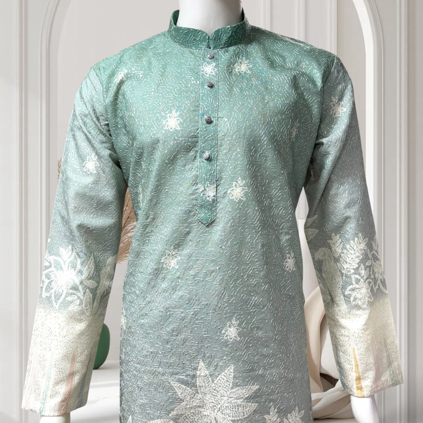 "Ojas" Premium digital printed kurta in border with thread embroidery.