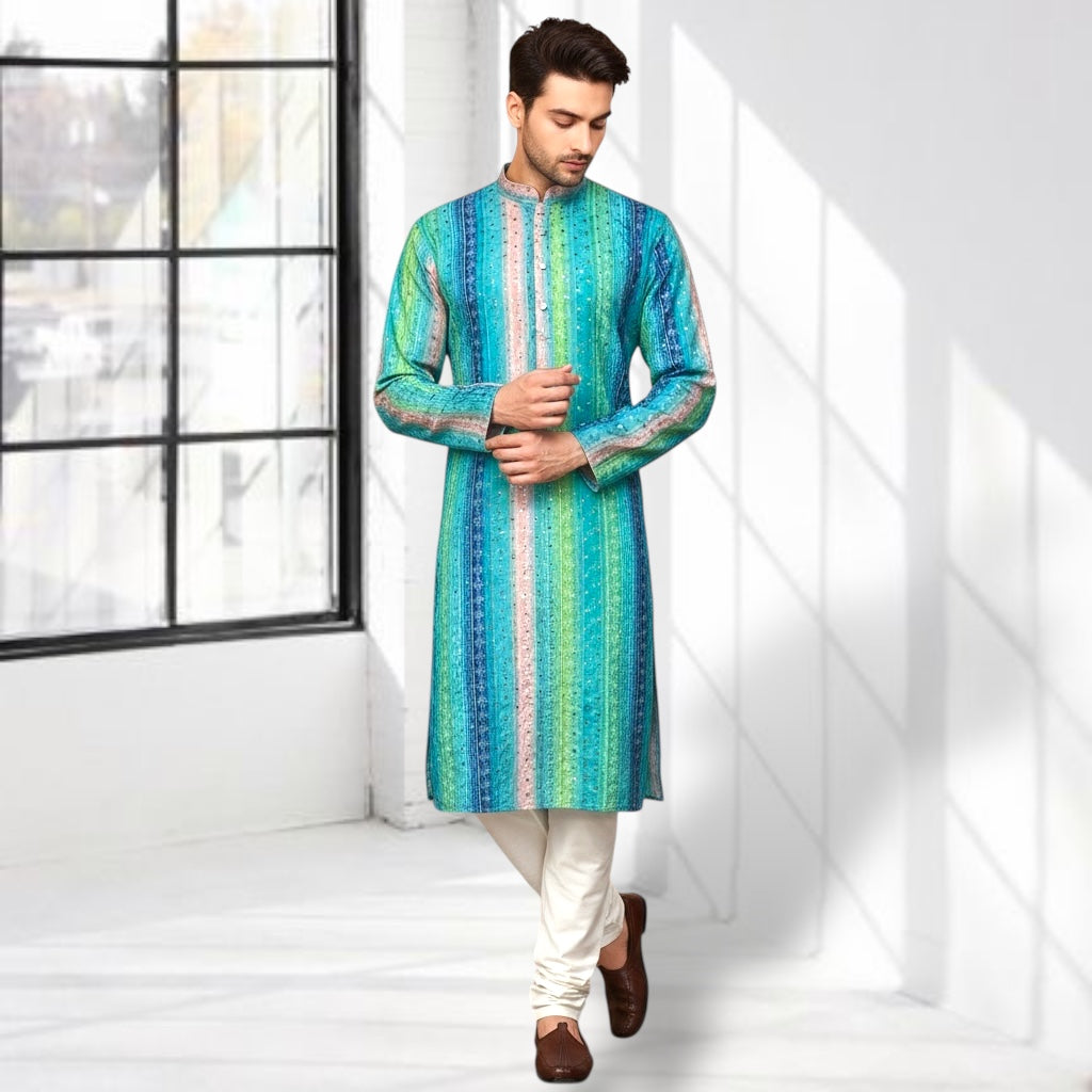 Blue Stripe Printed Kurta