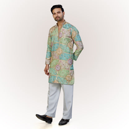 "Anay" Premium digital printed v neck kurta with thread and sequins embroidery.(wide pants included)