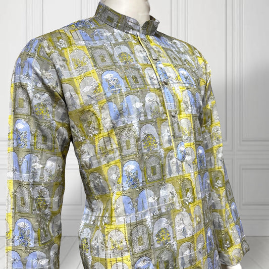 "Kush" Premium digital printed kurta with thread and sequins embroidery.