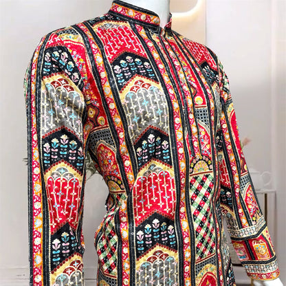"Akshay" Premium digital printed kurta with thread embroidery.