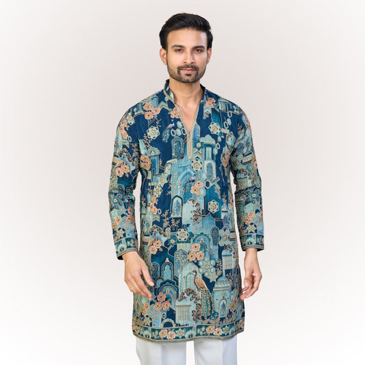 "Vivansh" Premium position printed short kurta with embroidery and lace.(wide pants included)