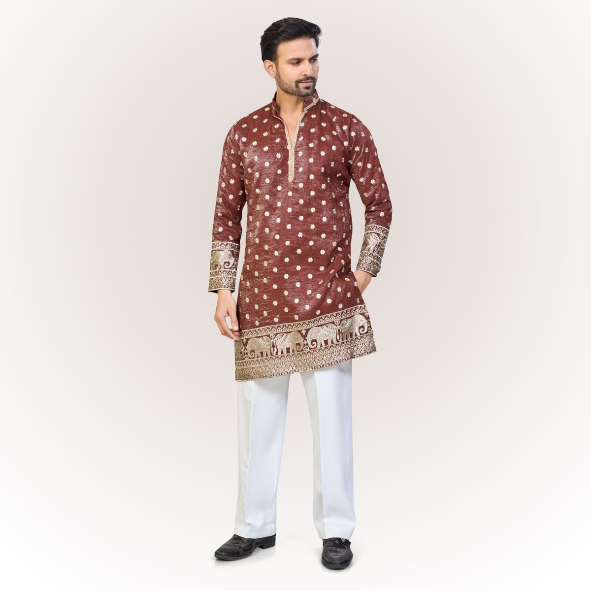 "Samarth" Premium tissue embroidered silk kurta(wide pants included)