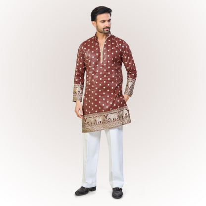 "Samarth" Premium tissue embroidered silk kurta(wide pants included)