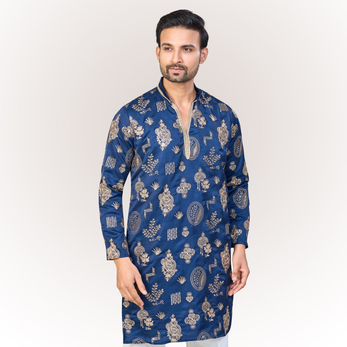 "Zain" Premium silk embroidered v neck kurta(wide pants included)