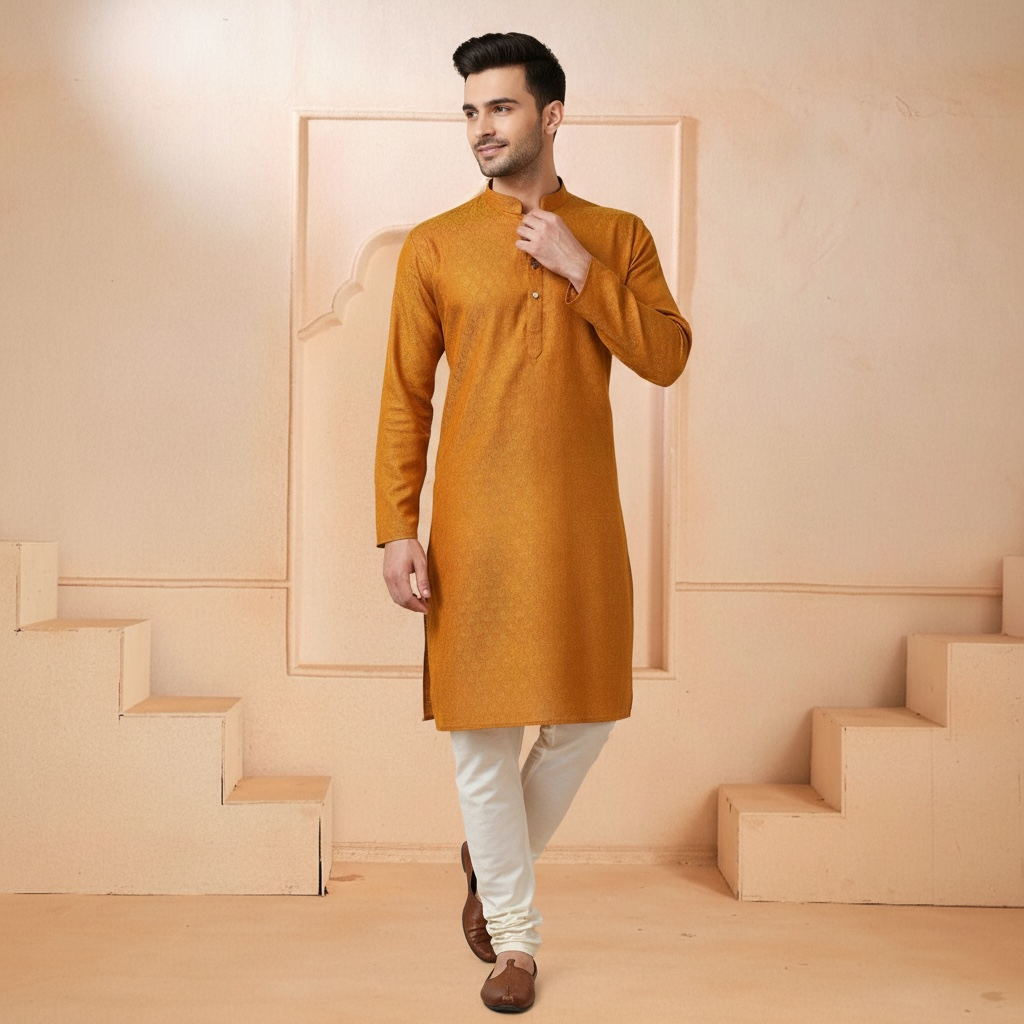 "Tarav" Self weave fabric kurta.
