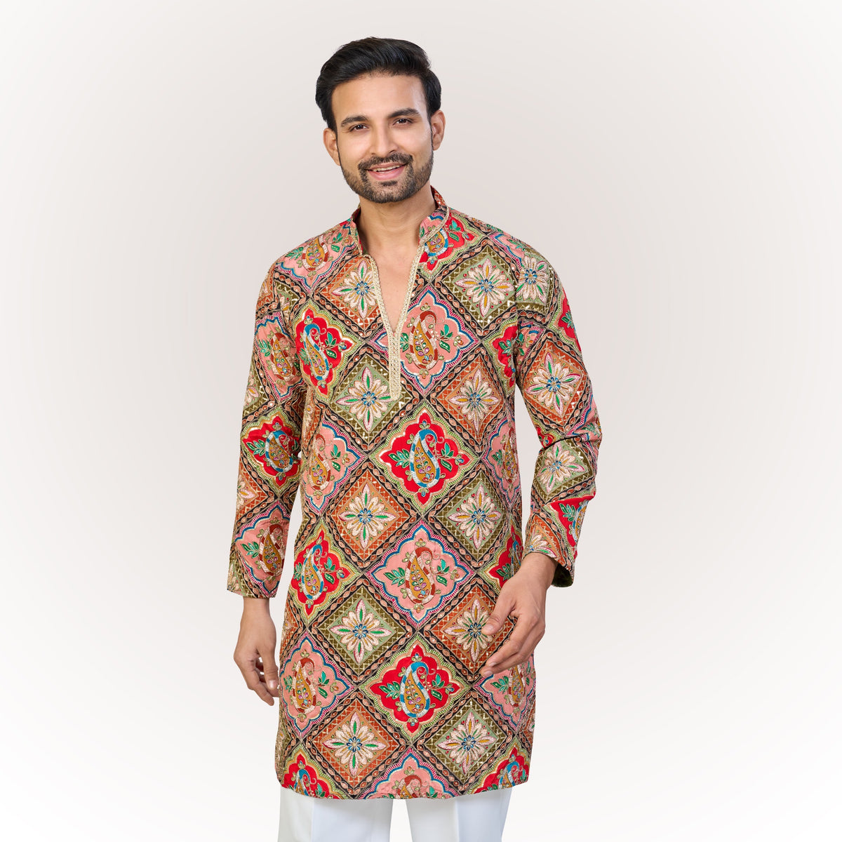 "Anand" Premium position print and embroidey kurta.(wide pants included)
