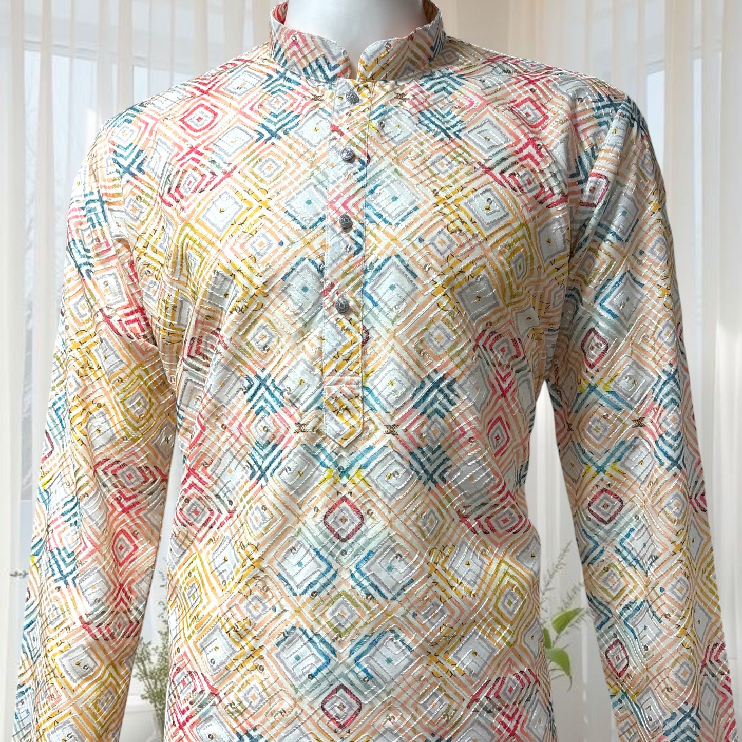 "Naksh" Premium digital printed cotton kurta with thread and sequins embroidery.
