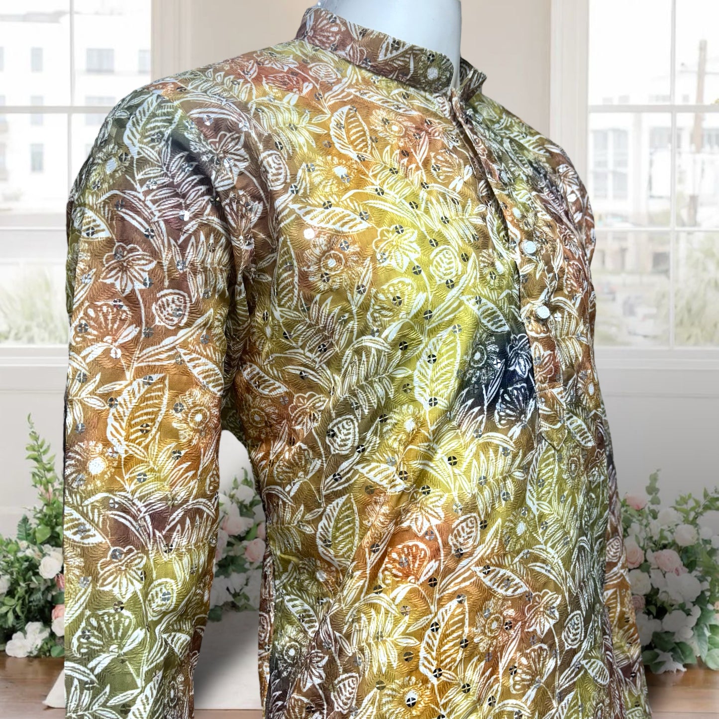 Green Flora-Embroidered Printed Kurta