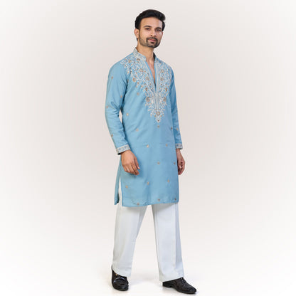"Pranay" Premium hand embroidery v neck kurta.