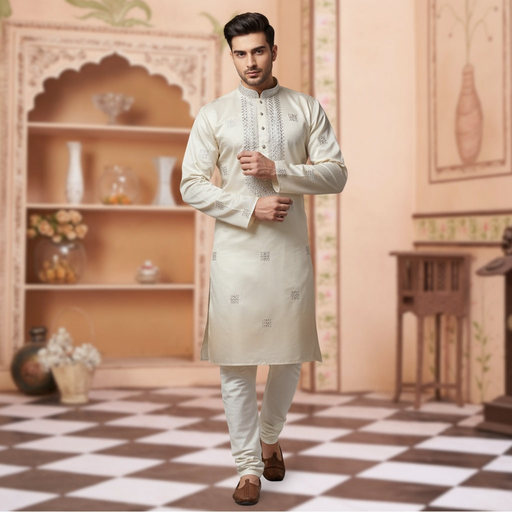 "Dushyant" Premium shaded cotton silk kurta with beautiful embroidery and lining.