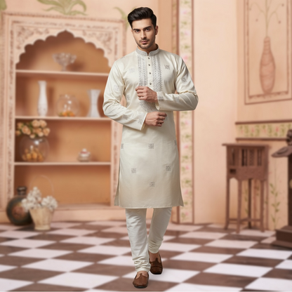 "Dushyant" Premium shaded cotton silk kurta with beautiful embroidery and lining.