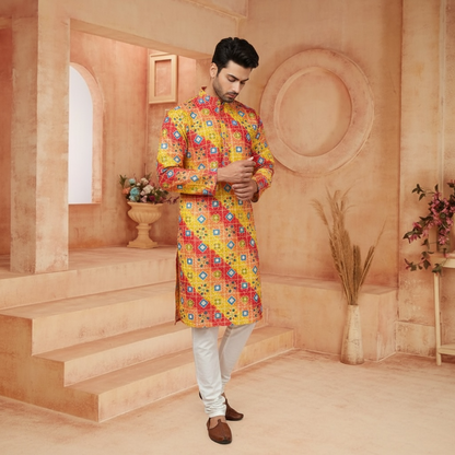 "Kushal" Premium digital printed kurta with thread and sequins work.