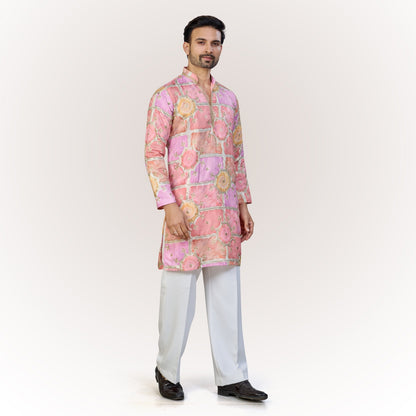 "Anay" Premium digital printed v neck kurta with thread and sequins embroidery.(wide pants included)