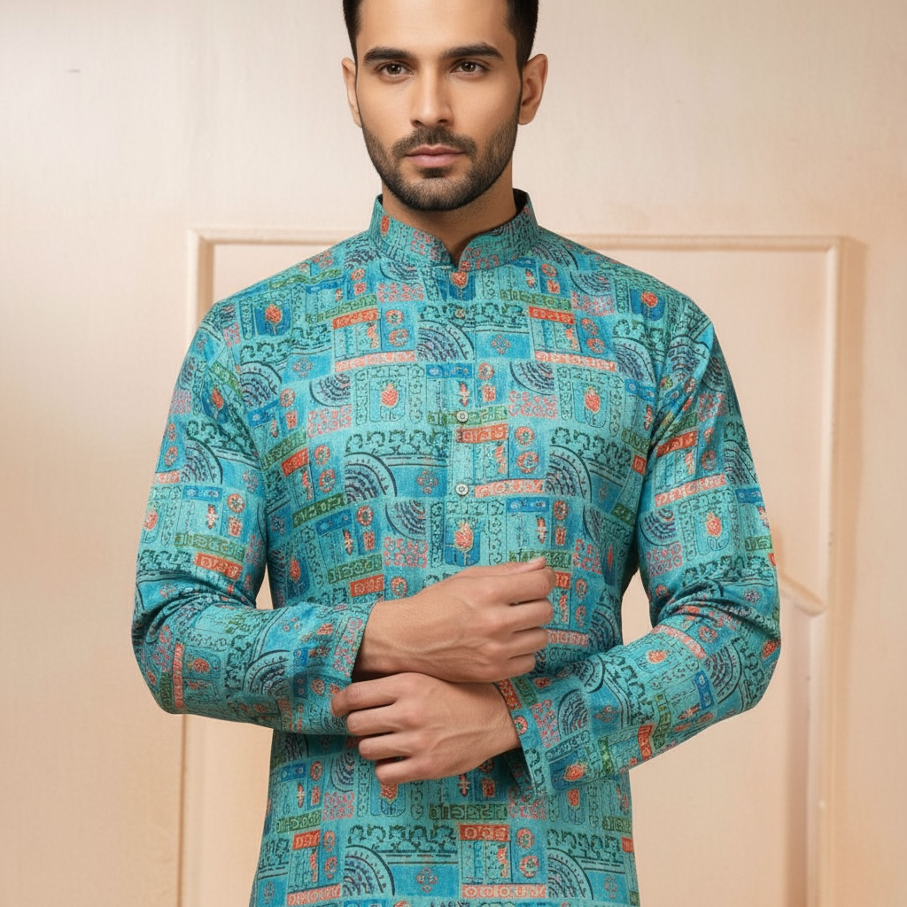 "Chintan" Premium digital and foil printed cotton kurta.