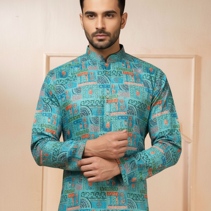 "Chintan" Premium digital and foil printed cotton kurta.