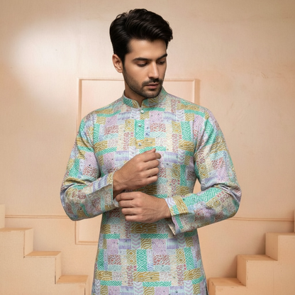 Blue Block Design Printed Kurta
