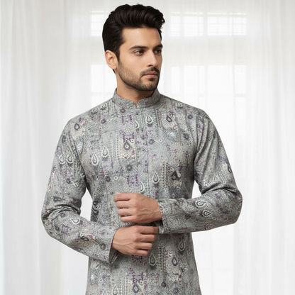 "Jeet" Premium digital printed fabric with thread and sequins embroidery.