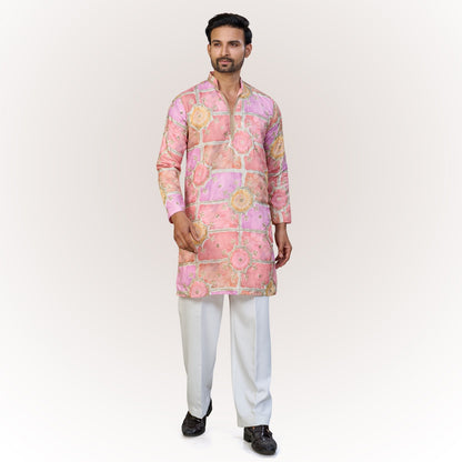 "Anay" Premium digital printed v neck kurta with thread and sequins embroidery.(wide pants included)