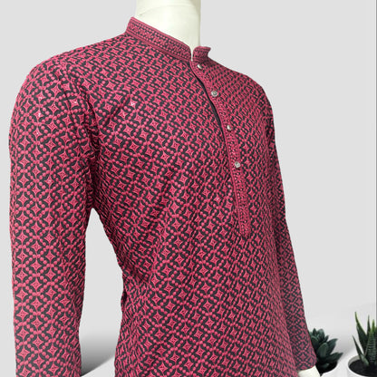 "Jairaj" Premium black rayon kurta with contrast thread work.