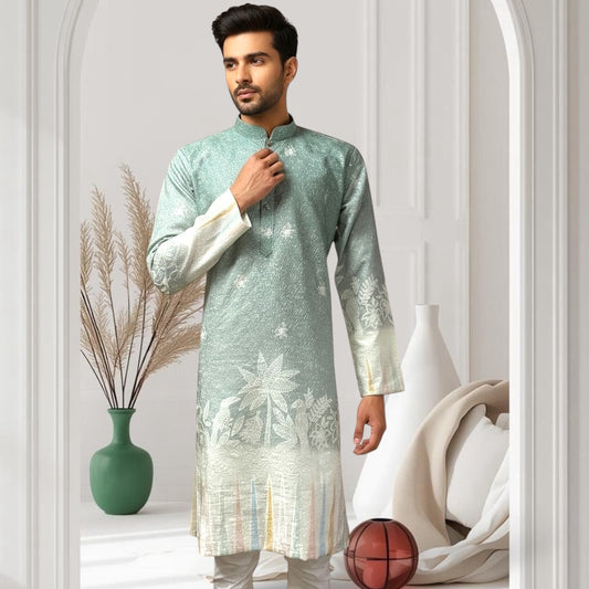 "Ojas" Premium digital printed kurta in border with thread embroidery.