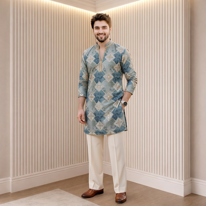 "Shree" Premium v neck thread ans sequins kurta with lining.(Wide pants included)