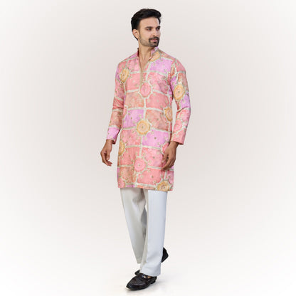 "Anay" Premium digital printed v neck kurta with thread and sequins embroidery.(wide pants included)