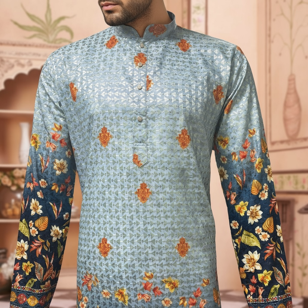 "Vishal" Premium shaded kurta with thread embroidery.