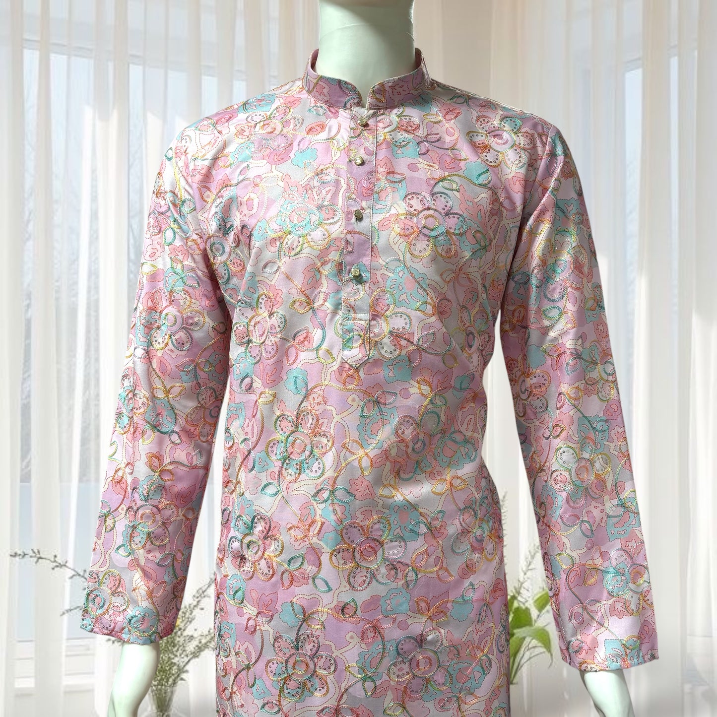 "Ranveer" Premium digital printed kurta with thread and sequins embroidery.