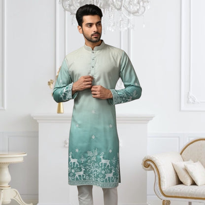 "Janak" Premium quality embroidery kurta in shaded pattern.