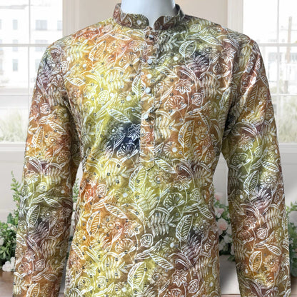 Green Flora-Embroidered Printed Kurta