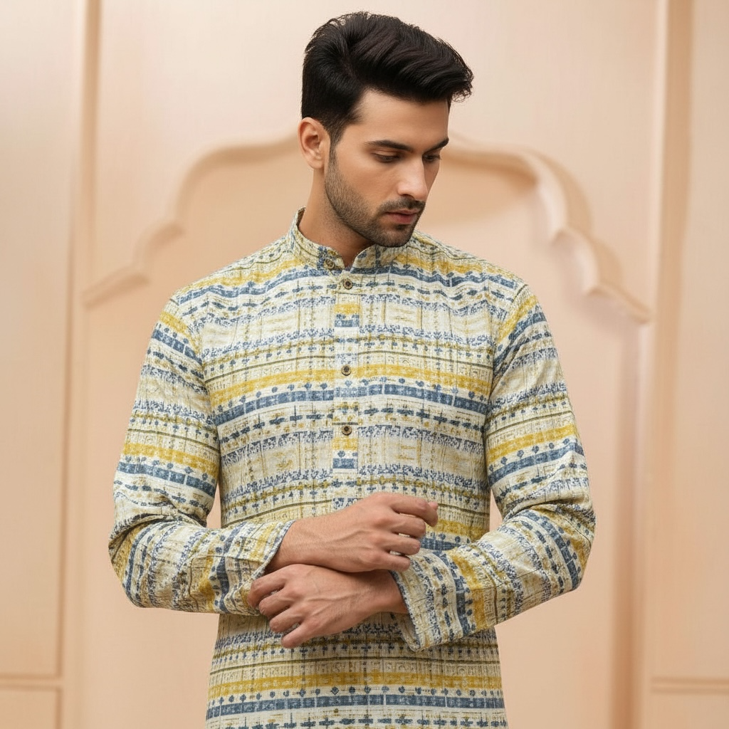 "Omesh" Premium digital printed kurta with thread and sequins work.