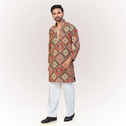 "Anand" Premium position print and embroidey kurta.(wide pants included)