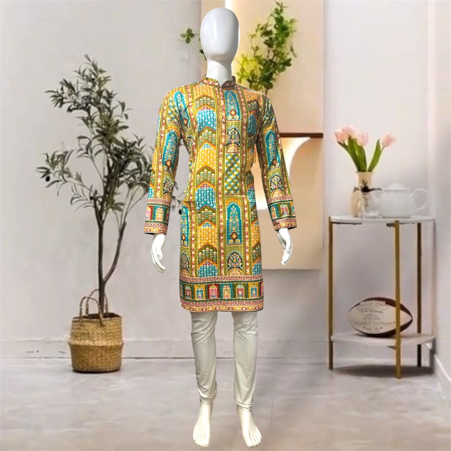 "Akshay" Premium digital printed kurta with thread embroidery.